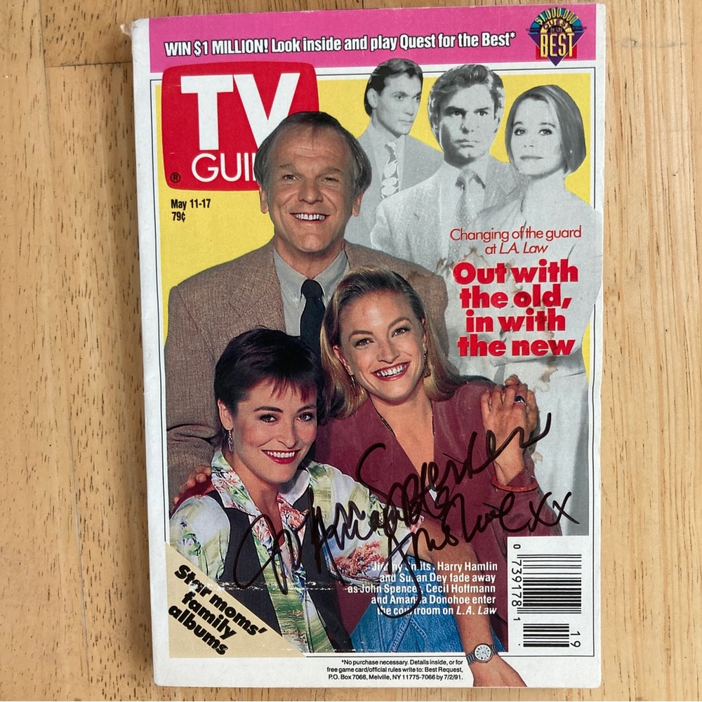 John Spencer Amanda Donohoe Signed TV Guide May 11 1991 Label Residue LI NY Edit